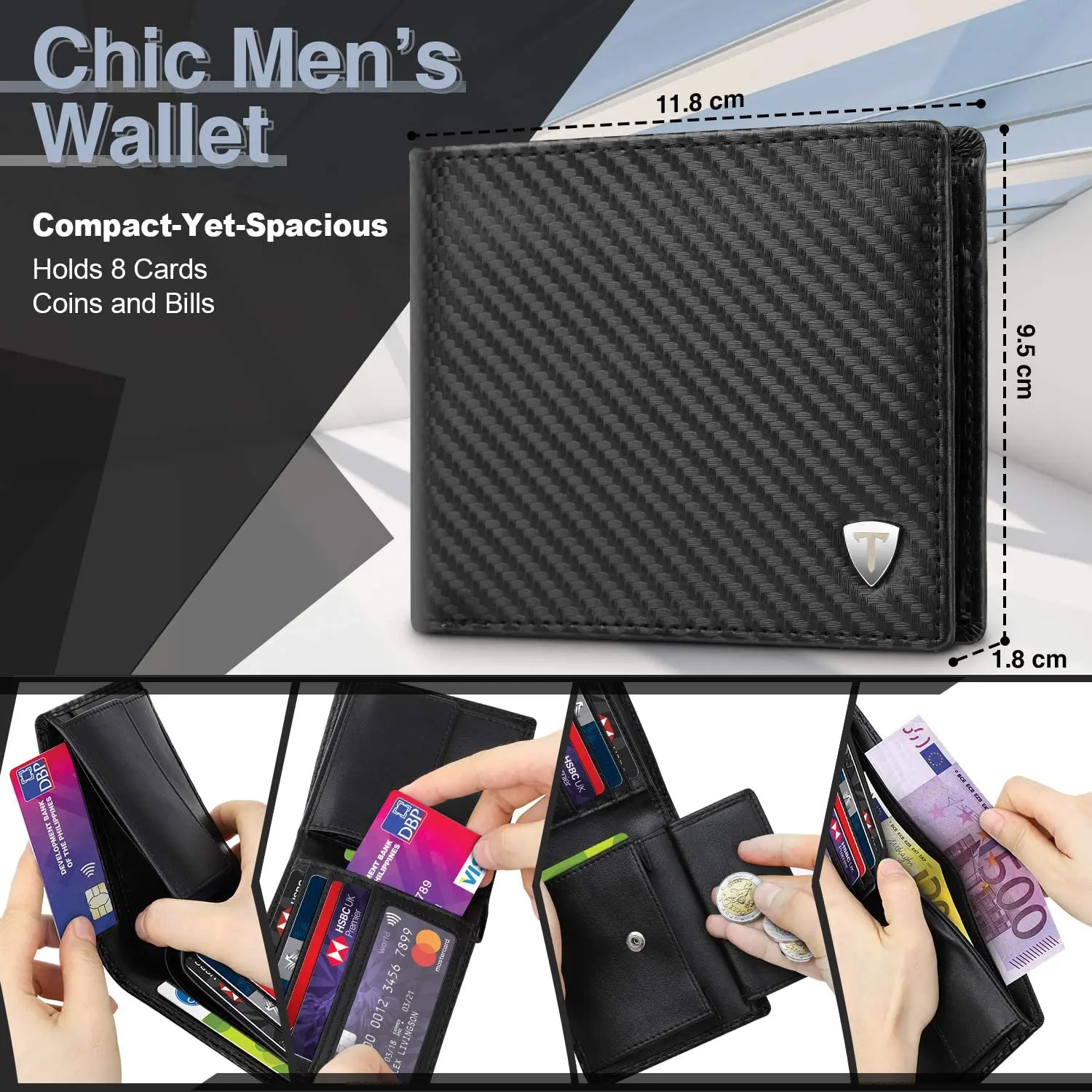 Top Trends: TEEHON Wallets For Men Carbon Fibre Leather Fashion Business Purse RFID Blocking Bifold Coin Pocket Men's Wallet Shoppable Styles - Image 3