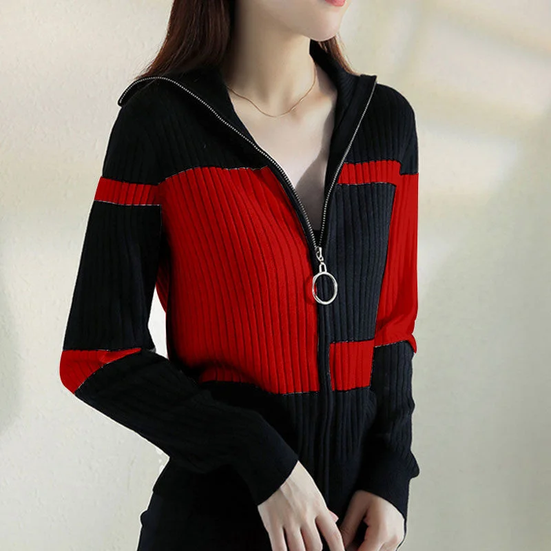 Top Trends: Fashion Knitted Jacket Female 2022 Autumn Striped Slim Caot Simple Contrast Color All-Match Zipper Cardigan Women Blousers 756 Shoppable Styles - Image 3