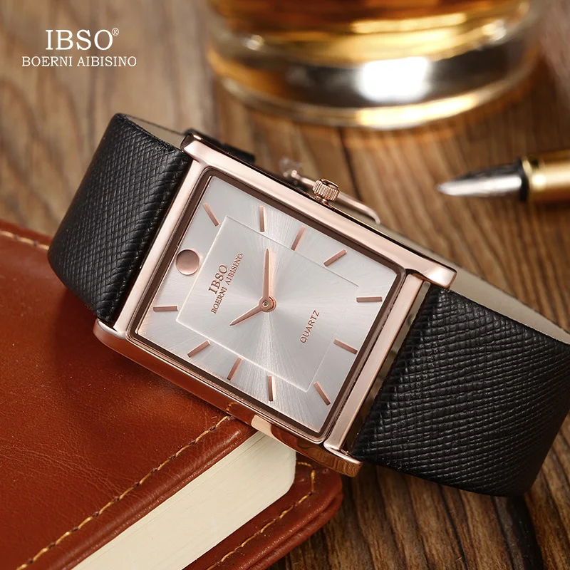 Top Trends: IBSO Ultra-Thin Rectangle Dial Men Watches Soft Leather Strap Quartz Wristwatch Classic Business Watch Men Relogio Masculino Shoppable Styles