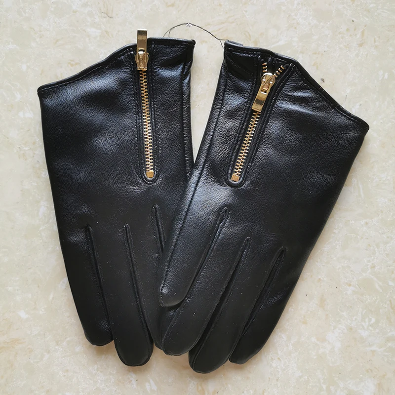 Top Trends: Genuine Leather Women Gloves Female Five Finger Sheepskin Gloves Short Style Fashion Elegant Zipper Design Black Red Color TB10 Shoppable Styles