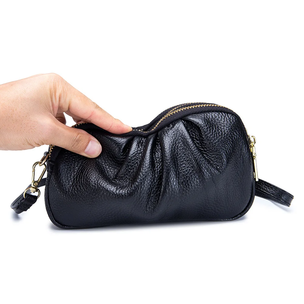 Top Trends: Brand Women Cloud Bag Soft Genuine Leather Madame Bag Three Layers Of Zipper Shoulder Messenger Bag Fashion Handbag Day Clutches Shoppable Styles - Image 4