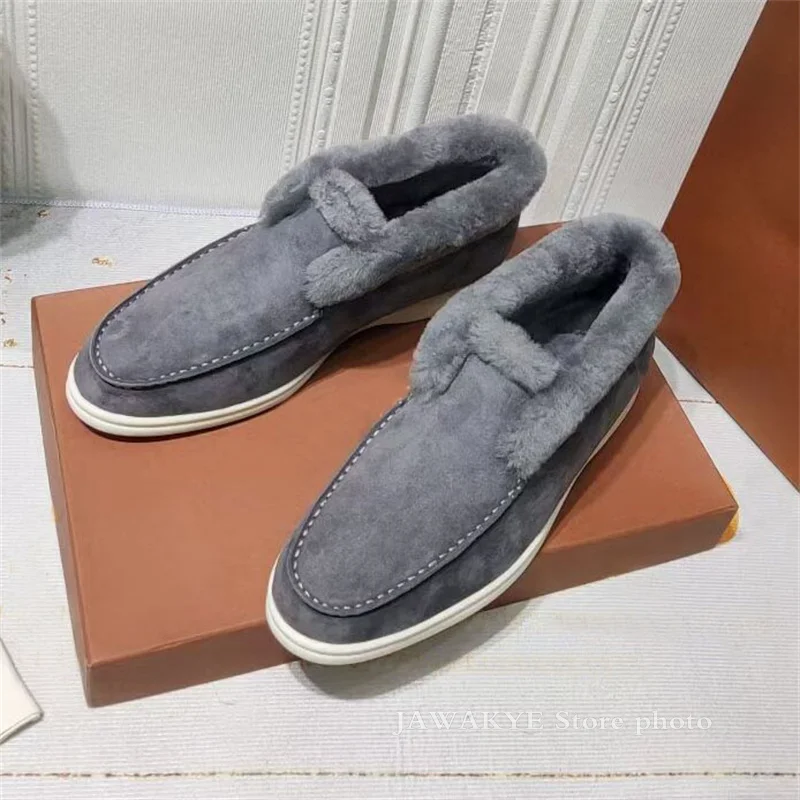 Top Trends: Winter Luxury Classic Furry Shoes Women Round Toe Slip-on Wool High Top Flats Ankle Boots Comfort Warm Hot Sale Snow Boots Men Shoppable Styles - Image 3