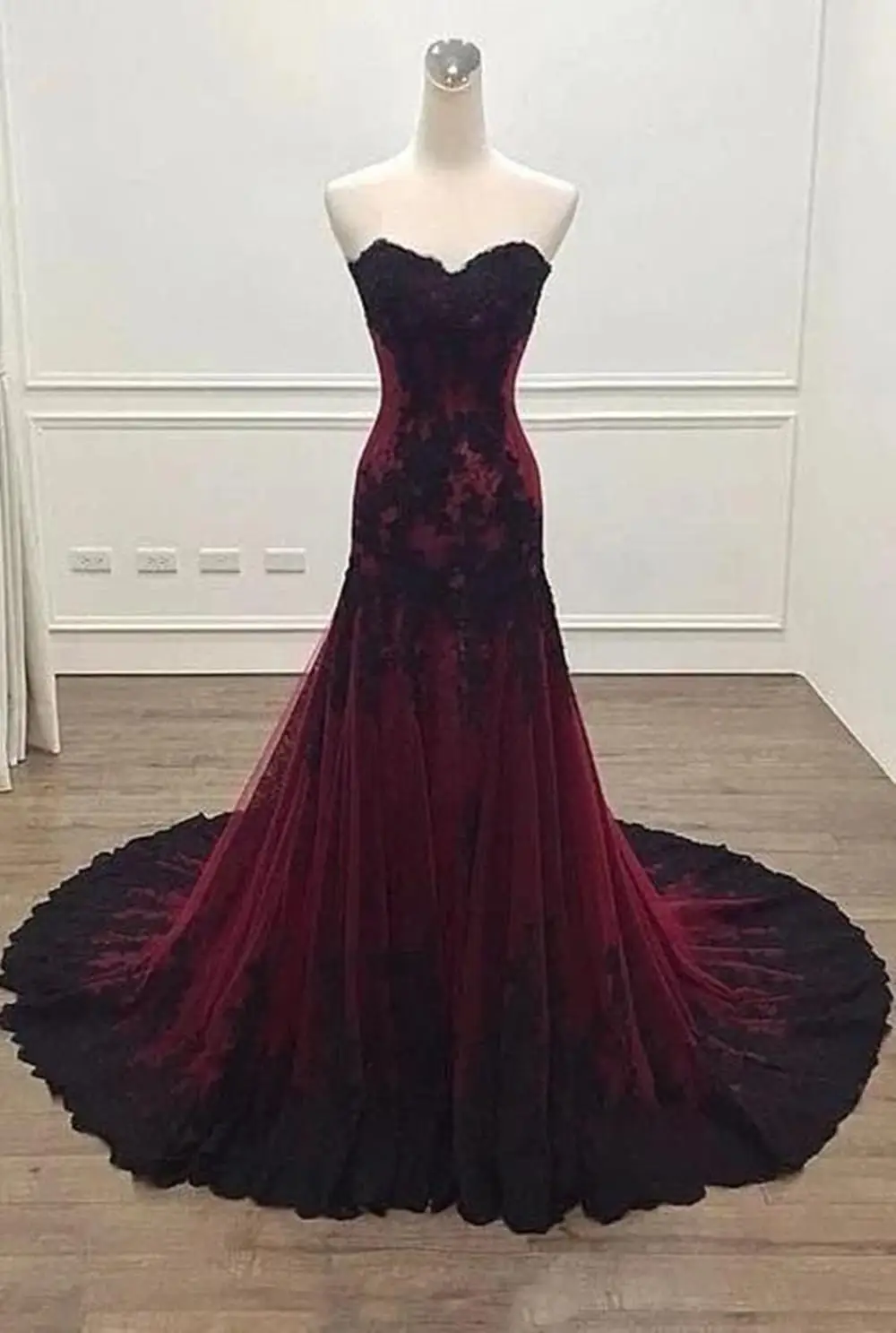 Top Trends: Vintage Black And Burgundy Red Gothic Wedding Dress Mermaid Sweetheart Lace Tulle Non White Victorian Bridal Gowns Bride Dresses Shoppable Styles