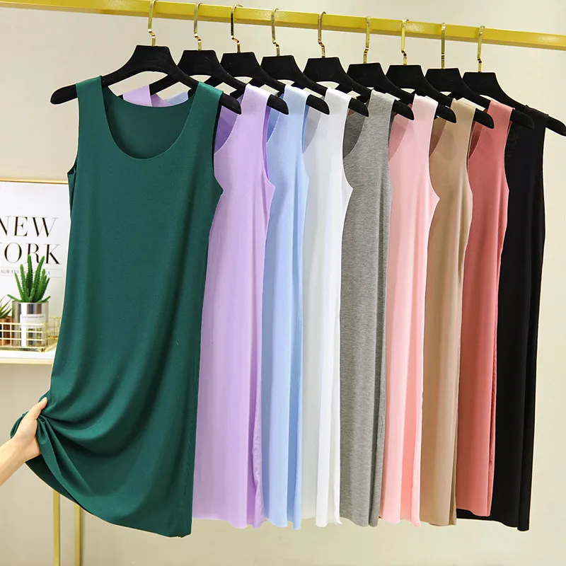 Top Trends: Vestidos Mujer New Sexy Vest Dress Ice Silk Modal Sleepwear Women Thin Summer Nightgowns Seamless Bottoming Night Shirt 9 Color Shoppable Styles