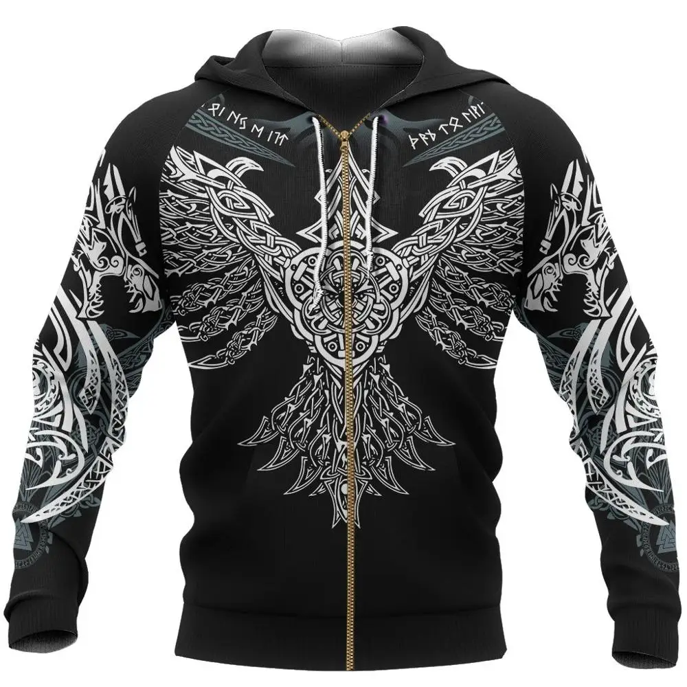 Top Trends: Tattoo Pullover Hoodie Raven Of Odin 3D Printed Mens Zip Up Hoodie Harajuku Streetwear Unisex Casual Jacket Tracksuits KJ0140 Shoppable Styles - Image 5