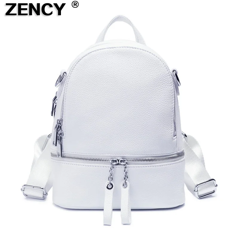 Top Trends: ZENCY Silver Meatal Hardware 100% Genuine Cow Leather Women Backpack Lady Girl First Layer Cowhide Book Bag Style Knapsack Purse Shoppable Styles