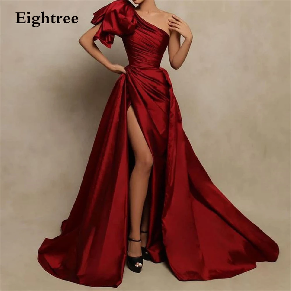 Top Trends: Eightree Wine Red Long Side Slit One Shoulder Evening Party Dresses A Line Formal Graduation Party Prom Gowns Saudi Arabia Dress Shoppable Styles