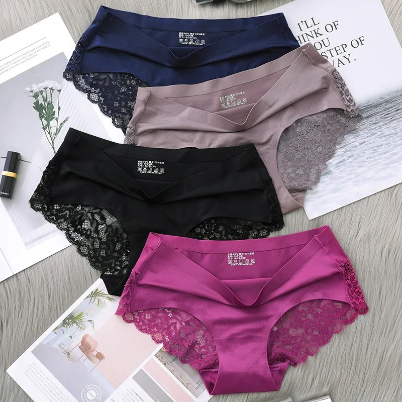 Top Trends: 2Pcs Women's Cotton Underwear Sexy Lace Panties Mid-Waist Hollow Female Briefs Hip Lift Underpants For Lady Plus Size Lingerie Shoppable Styles