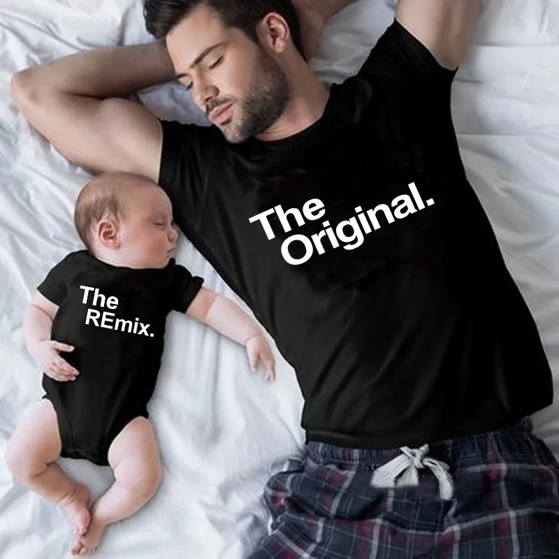 Top Trends: The Original Remix Family Matching Outfits Daddy Mom Kids T-shirt Baby Bodysuit Family Look Father Son Clothes Father's Day Gift Shoppable Styles