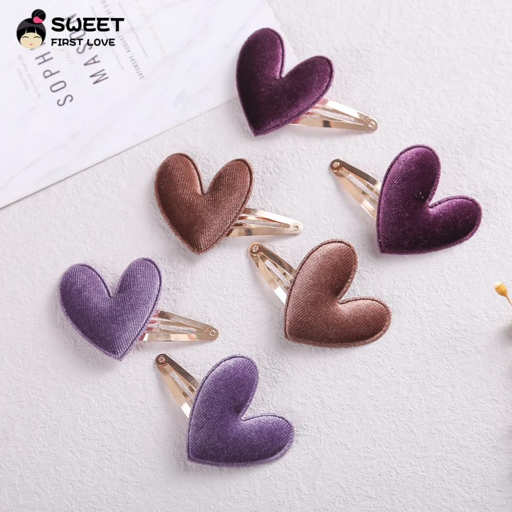 Top Trends: 2Pcs / Lot Korean Velvet Love Hearts Hair Clips For Girls Kawaii Baby Barrette Cute Cartoon Hairpins Kids Hair Accessories Shoppable Styles