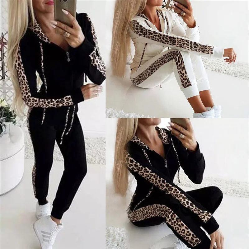 Top Trends: 2024 Women New Fashion Spring Autumn Casual Tracksuit Two Piece Set Long Sleeve Leopard Print Stitching Sweatsuit Women Shoppable Styles