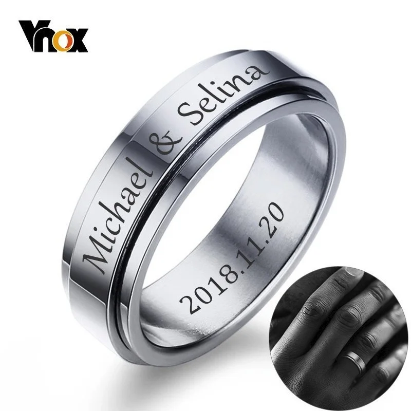 Top Trends: Vnox Personalized Spinner Ring For Men Women 6mm Stainless Steel Rotatable Wedding Band Custom Name Date Initial Male Tail Ring Shoppable Styles