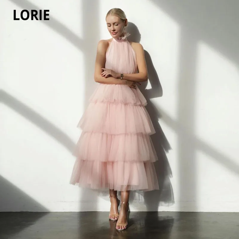 Top Trends: LORIE Baby Pink Prom Dresses Tea Length Tiered Tulle Cupcake Special Occasion Baby Blue Simple Girl Wedding Party Dress Shoppable Styles