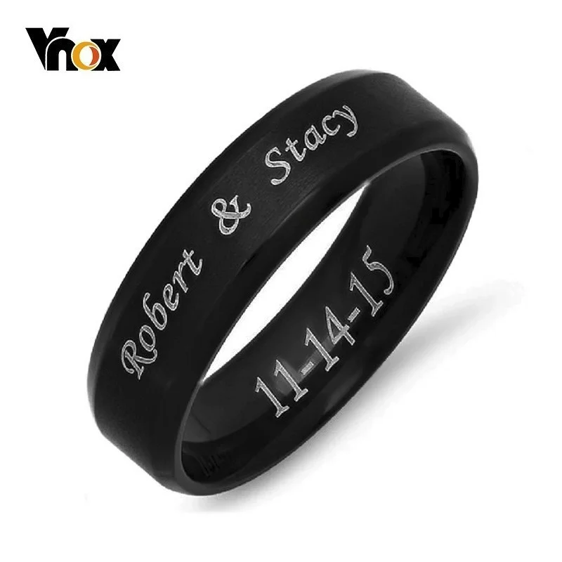 Top Trends: Vnox Personalize Stainless Steel Beveled Edge Brushed Center Ring For Men Women Black Wedding Band Custom Name Letter Date Ring Shoppable Styles