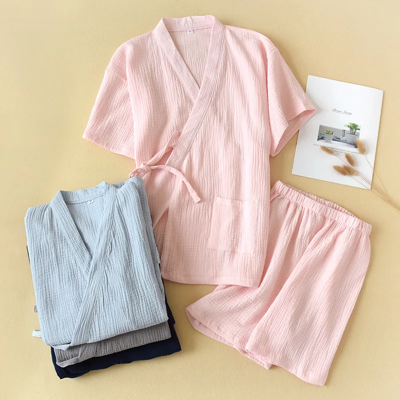 Top Trends: Summer Cotton Crepe Pajamas Women&#039;s Short-Sleeved Shorts Pyjamas Women V-Neck Kimono Pijamas Thin Sleepwear 2 Piece Home Clothes Shoppable Styles