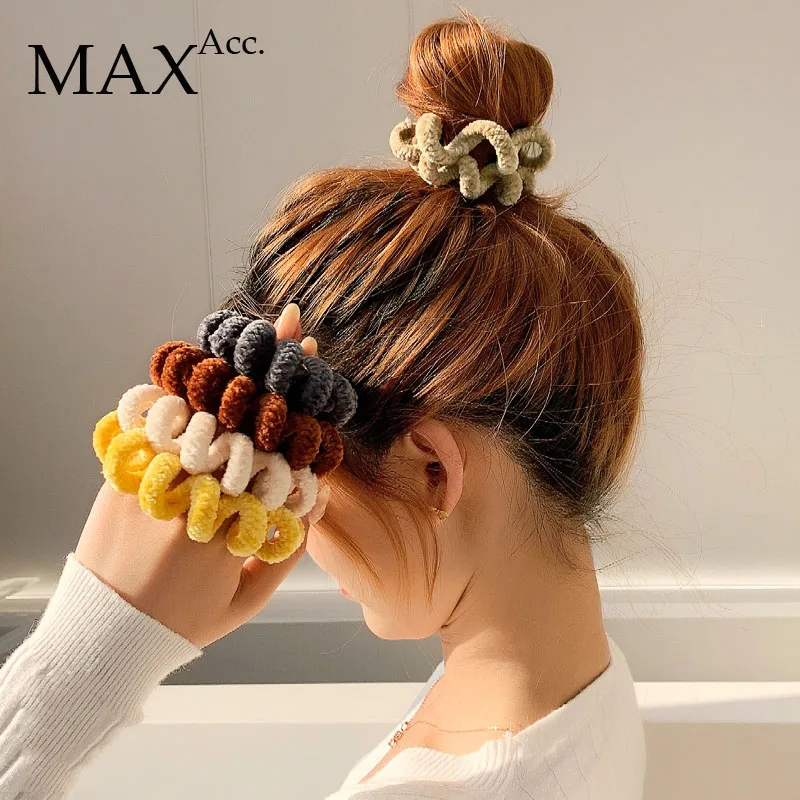 Top Trends: AccMax Winter Furry Chenille Telephone Wire Hair Tie Large Size Spiral Shape Rubber Elastic Hair Band Women Accessories Shoppable Styles