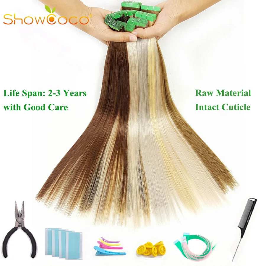 Top Trends: ShowCoco Tape Hair Extensions Human Hair Virgin Remy Hair One Donor Cuticle Intact Green Tape 10A Salon Quality Tape Extension Shoppable Styles