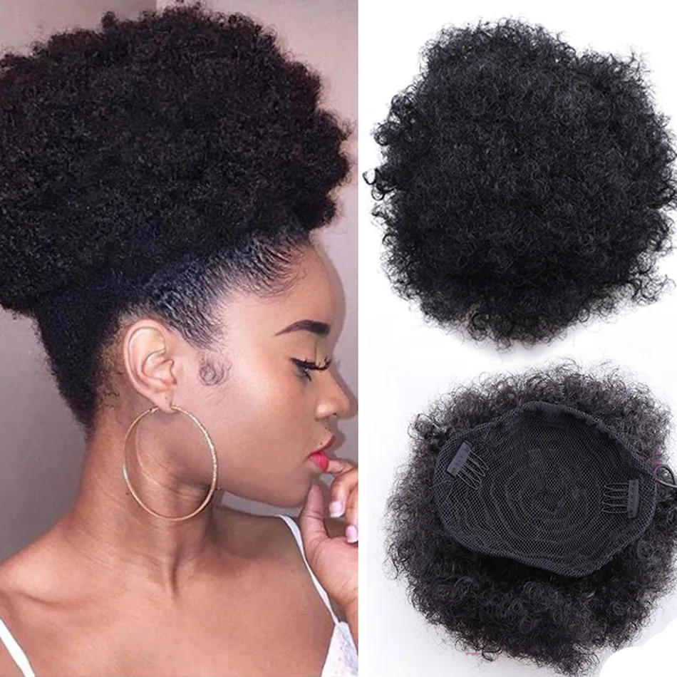 Top Trends: High Afro Puff Ponytail Drawstring Chignon Hairpiece Short Synthetic Kinky Curly Fake Hair Bun Updo Clip In Hair Extensions Shoppable Styles