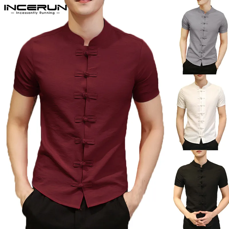 Top Trends: 2023 Vintage Mens Shirts Dress Short Sleeve Button Down Slim Fit Summer Chinese Style Tee Tops Male Clothing Camisas Masculina Shoppable Styles