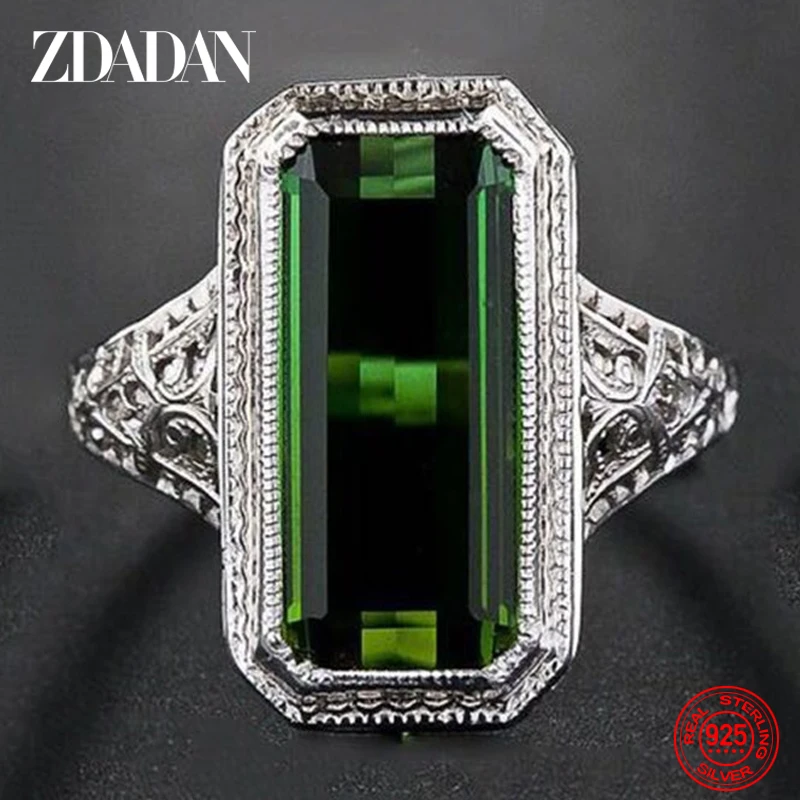 Top Trends: ZDADAN 925 Sterling Silver Big Square Emerald Gemstone Ring For Women Wedding Jewelry Accessories Wholesale Shoppable Styles