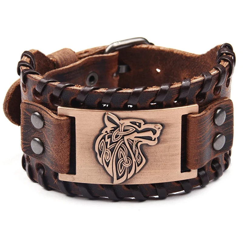 Top Trends: Vintage Viking Leather Braided Bracelet For Men Celtic Wolf Head Bracelets Classic Animal Motifs Jewelry On The Hand Accessories Shoppable Styles