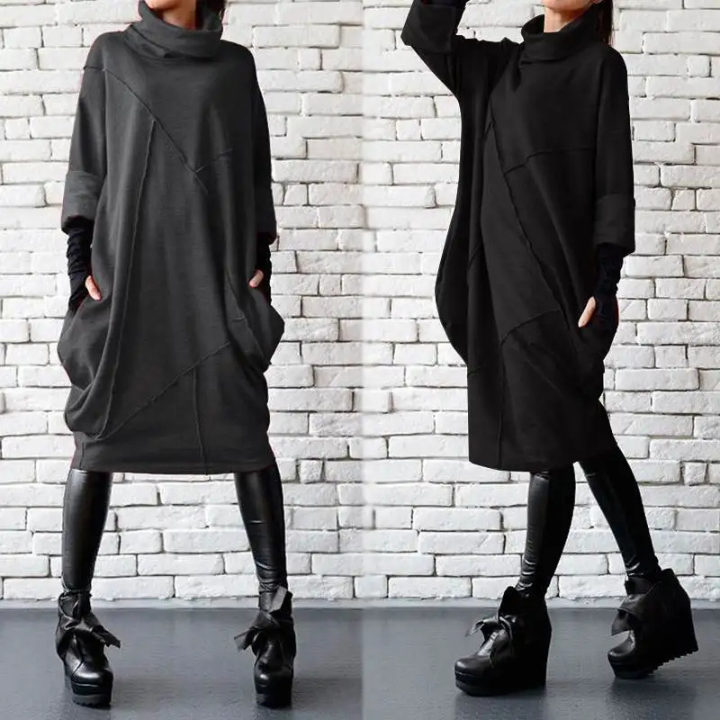 Top Trends: Vintage Solid Sweatshirt Vestidos Women&#039;s Autumn Hoodies ZANZEA 2023 Casual Long Sleeve Pullovers Female Solid Turtleneck Robe Shoppable Styles