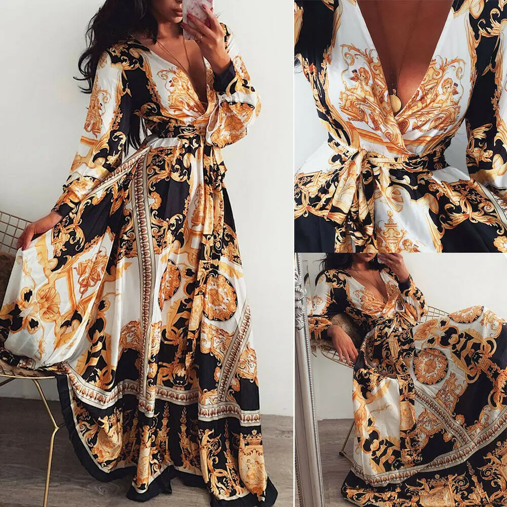 Top Trends: 2021 Boho Summer Retro Vintage Floral Print Long Party Dress Women Sexy Elegant V-neck Long Maxi Dresses Vestidos Shoppable Styles