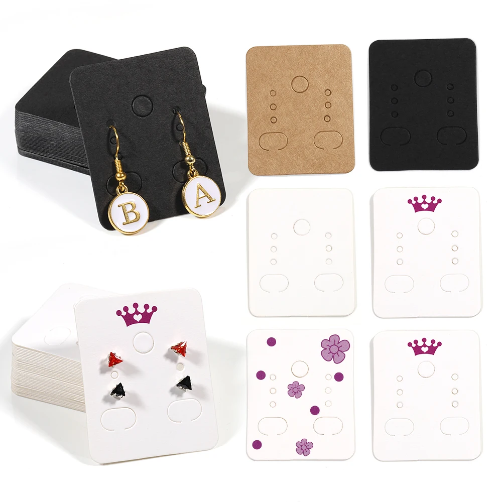 Top Trends: 100pcs 50pcs 3.8x4.8cm Display Card For Earrings Ear Studs Blank Kraft White Black Flower Paper Tags For DIY Jewelry Packaging Shoppable Styles