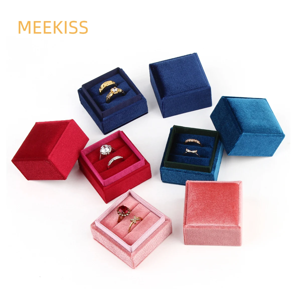 Top Trends: Logo Custom New Square Shape Velvet Jewelry Box Hexagon Double Ring Box Wedding Ring Display For Woman Gift Earrings Package Shoppable Styles