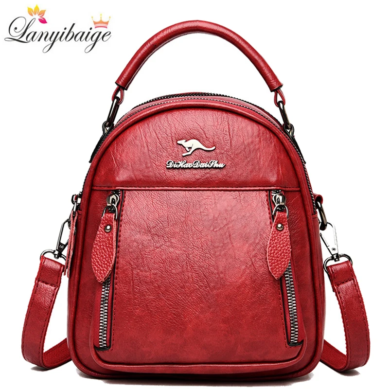 Top Trends: 2023 New Women Leather Backpacks Fashion School Bags For Girls Multi-pocket Travel Backpack Multifunction Ladies Shoulder Bags Shoppable Styles