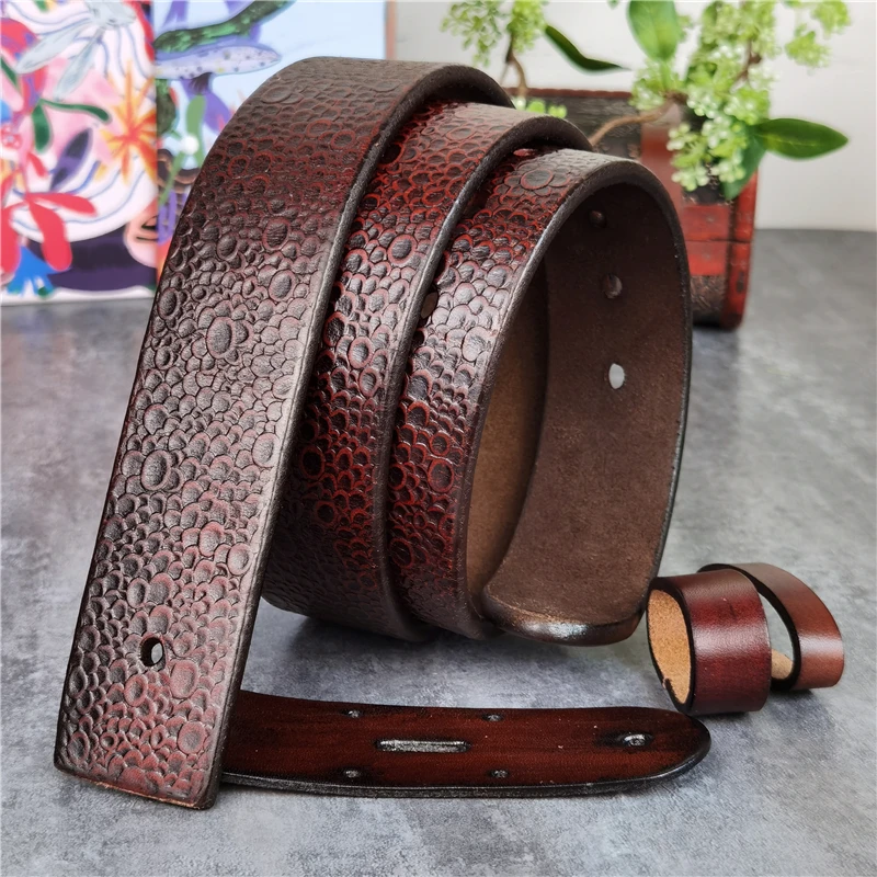 Top Trends: Luxury Vintage Pop Dot Carving Top Thick Leather Men Belt Without Buckle Cinturon Mujer Mens Leather Belts Without Buckles SP13 Shoppable Styles