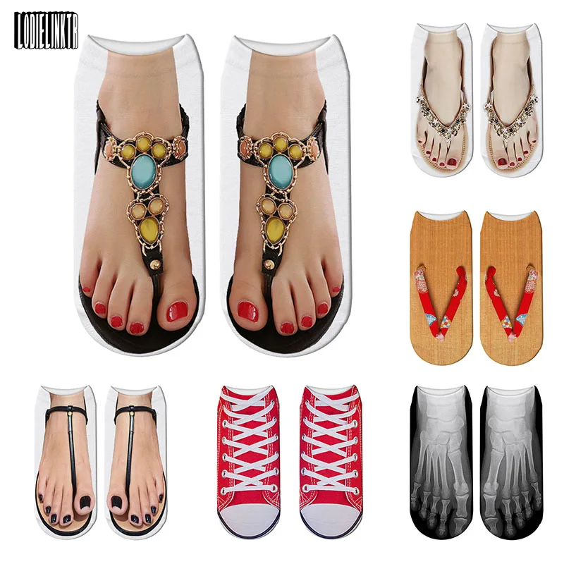 Top Trends: 3D Printed Summer Women Socks Skull Canvas Shoes Toe Flip Flops Funny Ankle Socks Casual Cute Happy Pure Cotton Socks For Men Shoppable Styles