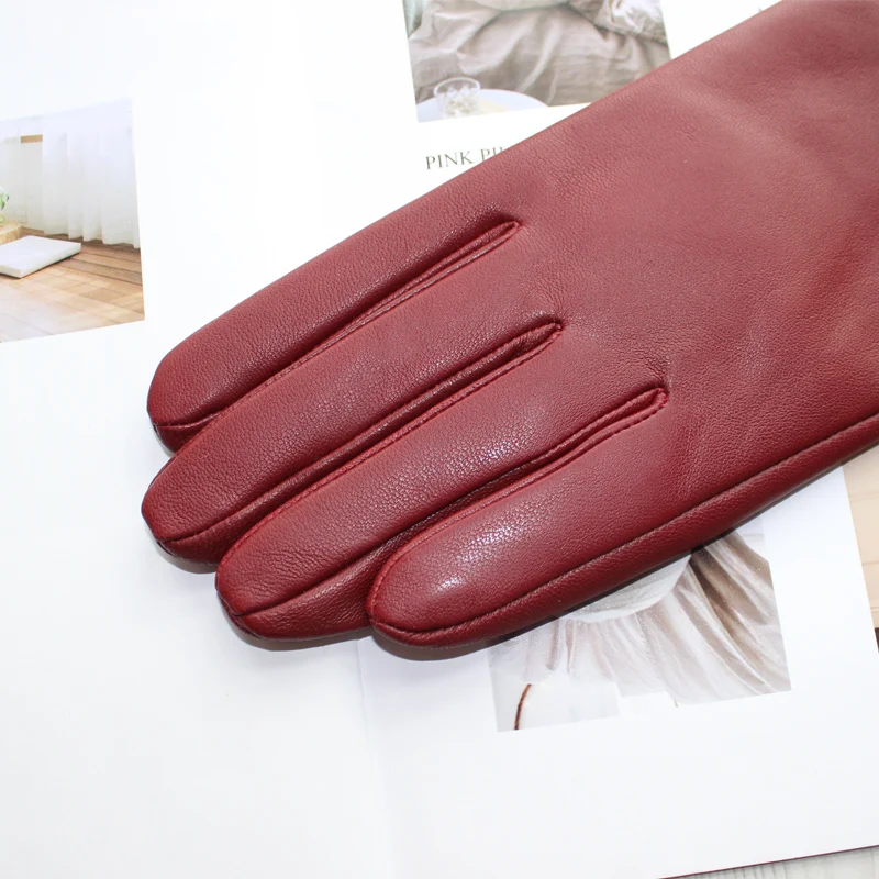 Top Trends: New Women's Leather Color Gloves Sheepskin Classic Straight Style Knitted Lining Spring Driving Mittens Autumn Shoppable Styles - Image 6