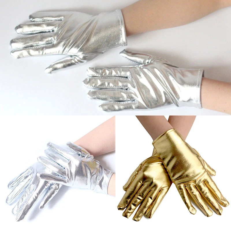 Top Trends: 1 Pairs Women Men Patent Leather Gloves Fashion Sexy Unisex Gold Color Etiquette Short Gloves Evening Party Performance Mittens Shoppable Styles