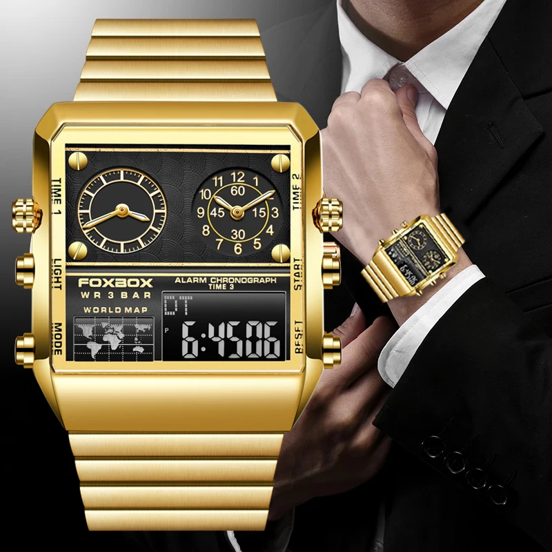 Top Trends: LIGE 2023 New Top Brand Luxury Fashion Men Watches Gold Stainless Steel Sport Square Digital Analog Big Quartz Watch For Man Shoppable Styles