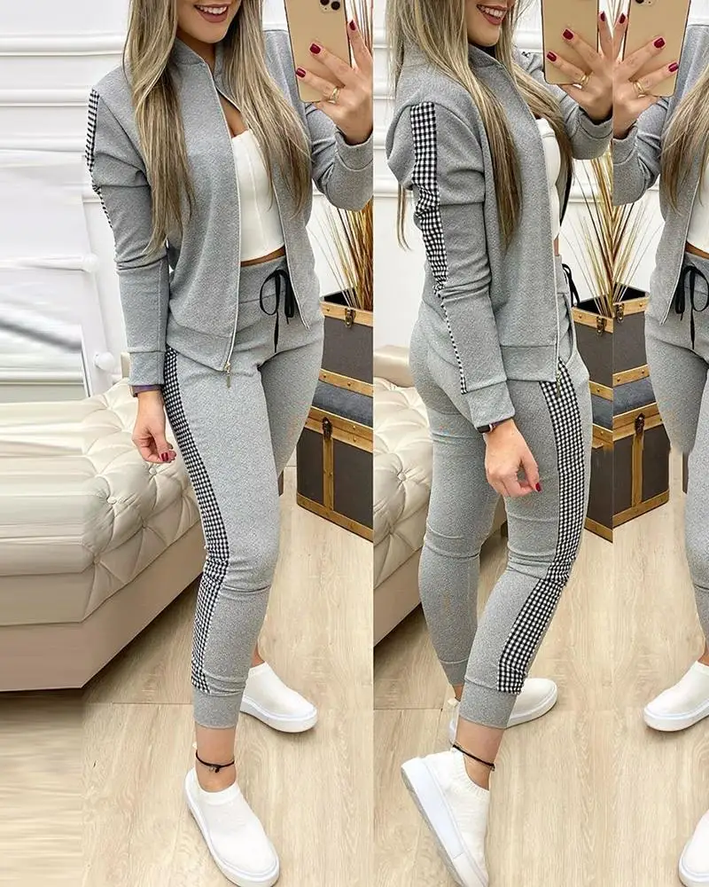 Top Trends: Tracksuits Women Elegant 2 Pieces Suit Sets Female Plus Size Fashion Coat And Pant Zip Sets Joggers Women Clothing Spring Autumn Shoppable Styles