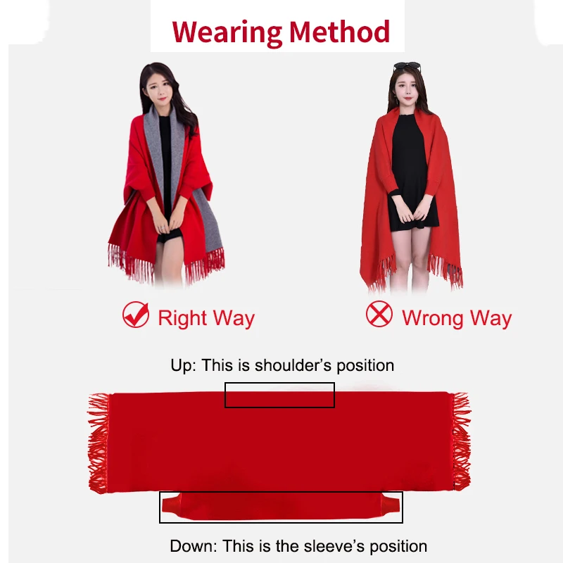 Top Trends: Women Winter Poncho With Sleeve Shawls And Wraps Pashmina Red Thicken Scarf Stoles Femme Hiver Warm Reversible Ponchos And Capes Shoppable Styles - Image 6