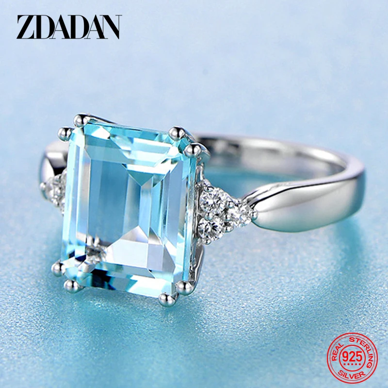 Top Trends: ZDADAN 925 Sterling Silver Fashion Aquamarine Gemstone Ring For Women Wedding Party Jewelry Gifts Wholesale Shoppable Styles