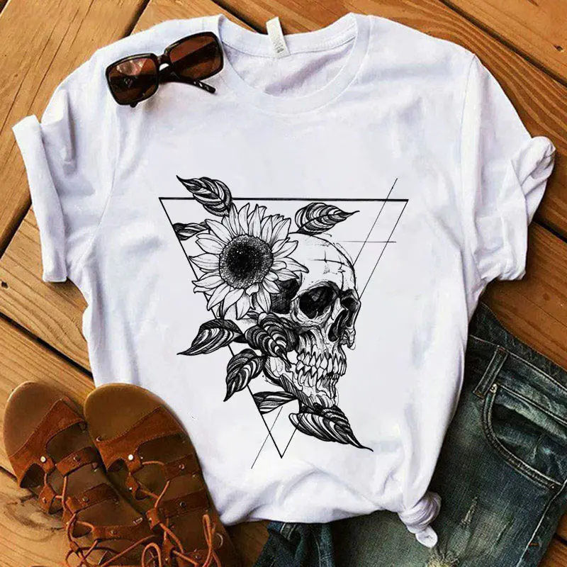 Top Trends: Women Vouge Oversized T-shirt Skull Print O-Neck Short Sleeve Femme T Shirt Summer Simple Top Casual Hipster Tee XXXL Shoppable Styles