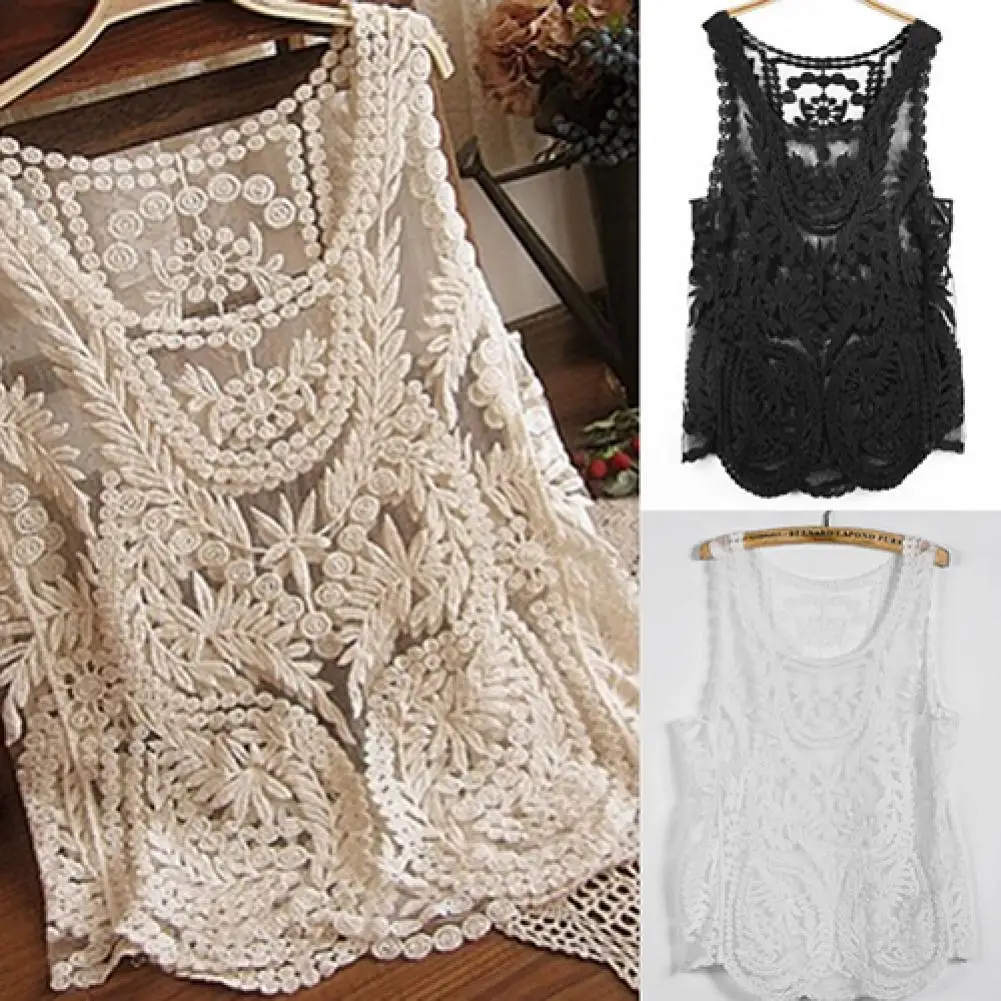 Top Trends: HOT SALES Women's Sleeveless Lace Vest Sexy Embroidery Cut-out Flower Crochet Shirt Summer Women's T-shirt Vest Top Shoppable Styles