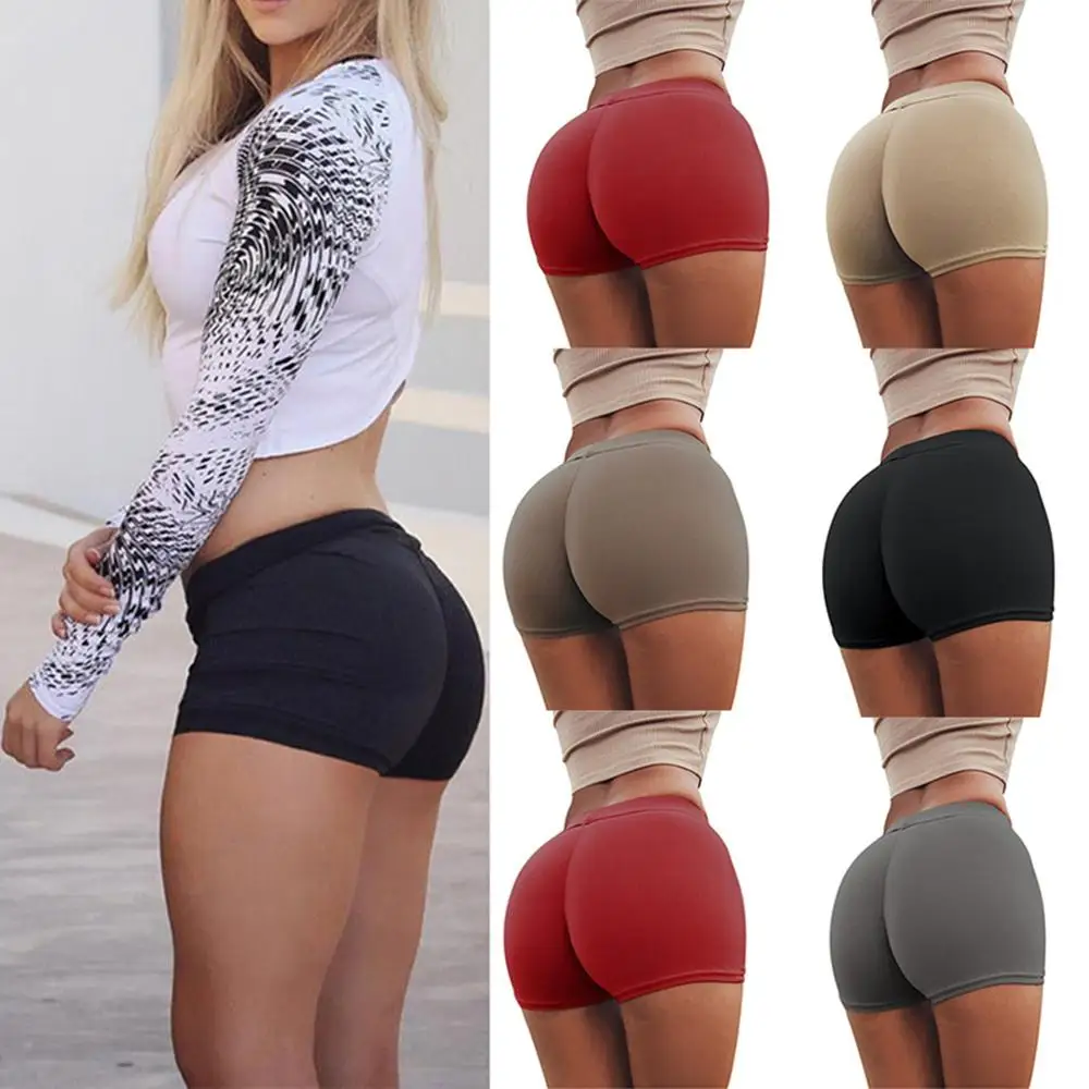 Top Trends: Sexy Shorts Women Sports Wear Fitness Short Pants Skinny Female Push Up Gym Clothing Solid Color Elastic Breathable Shoppable Styles