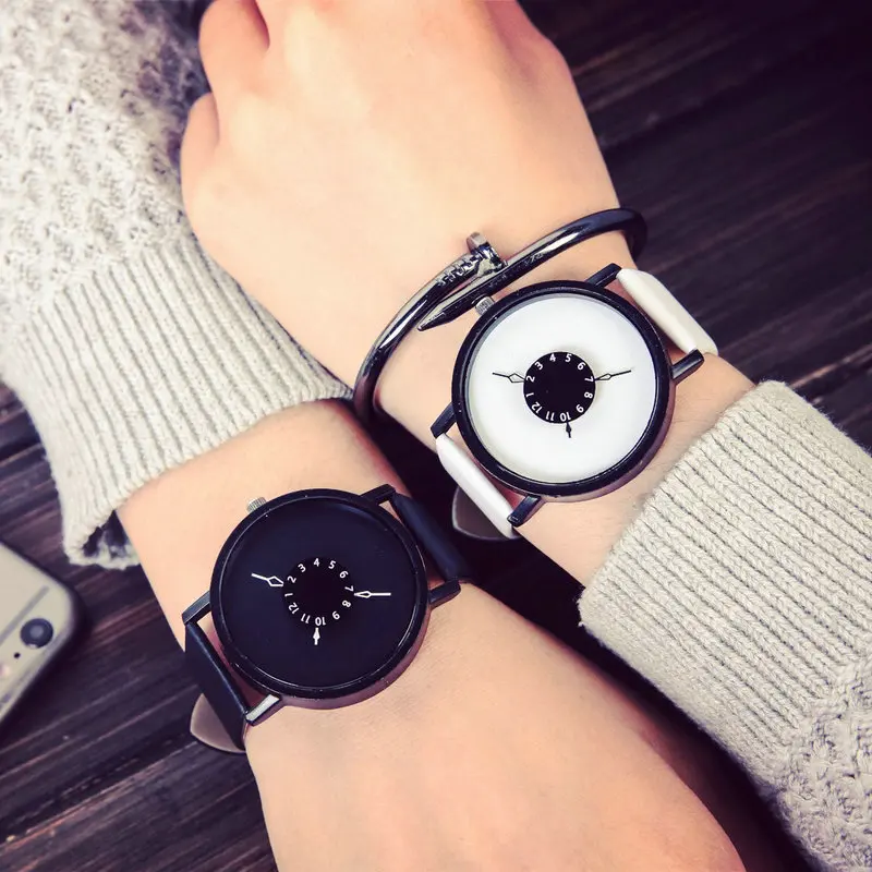 Top Trends: Simple Dial Quartz Watches Ins Fashion White &amp; Black Couple Watches Leather Strap Clock Watch For Girls Men Women Casual Shoppable Styles