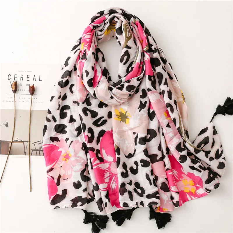 Top Trends: Fashion Women Spring Autumn Viscose Scarf Shawl Lovely Leopard Floral Tassel Pashmina Stole Wrap Echarpe Foulards Muslim Hijab Shoppable Styles