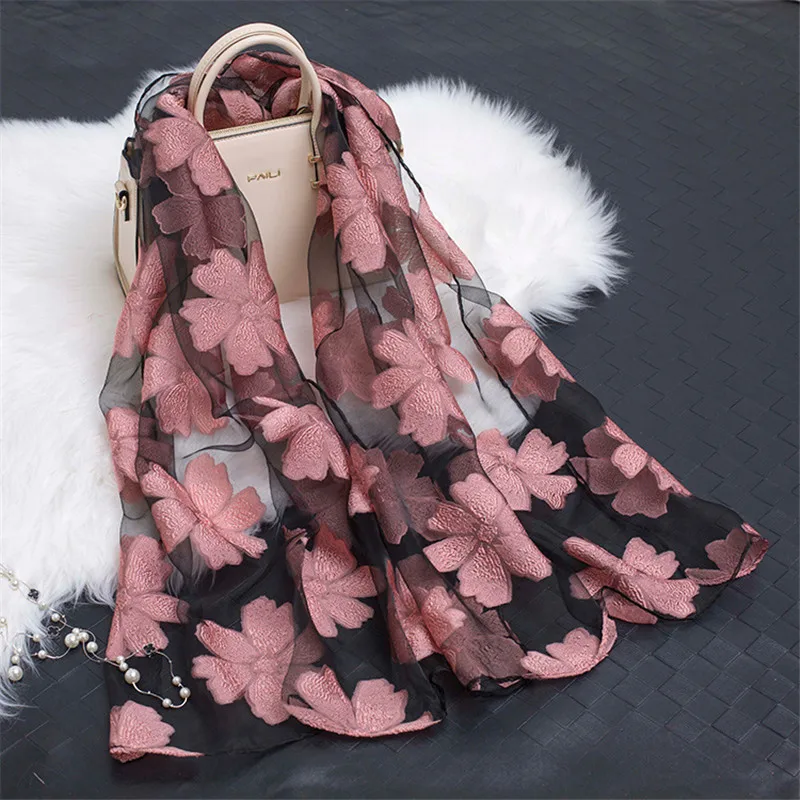 Top Trends: Hot Sale Printe Floral Scarf Women Summer Breeze Lightweight Sheer Wrap And Shawls Bandana Beach Organza Gauze Lace Hollow Scarf Shoppable Styles - Image 3