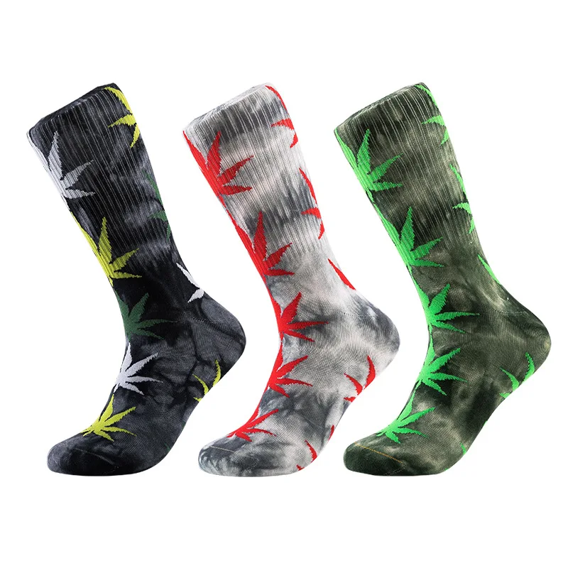 Top Trends: New Tie-dyed Maple Leaf Socks European And American Street Cotton Fashion Hemp Leaf Men And Women Unisex Skateboard Sports Socks Shoppable Styles