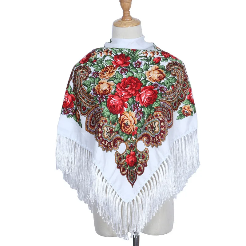 Top Trends: 90*90cm Enthic Style Russian Women's Square Scarf Shawl Retro National Fringed Print Scarves Winter Ladies Head Wraps Hijab Shoppable Styles