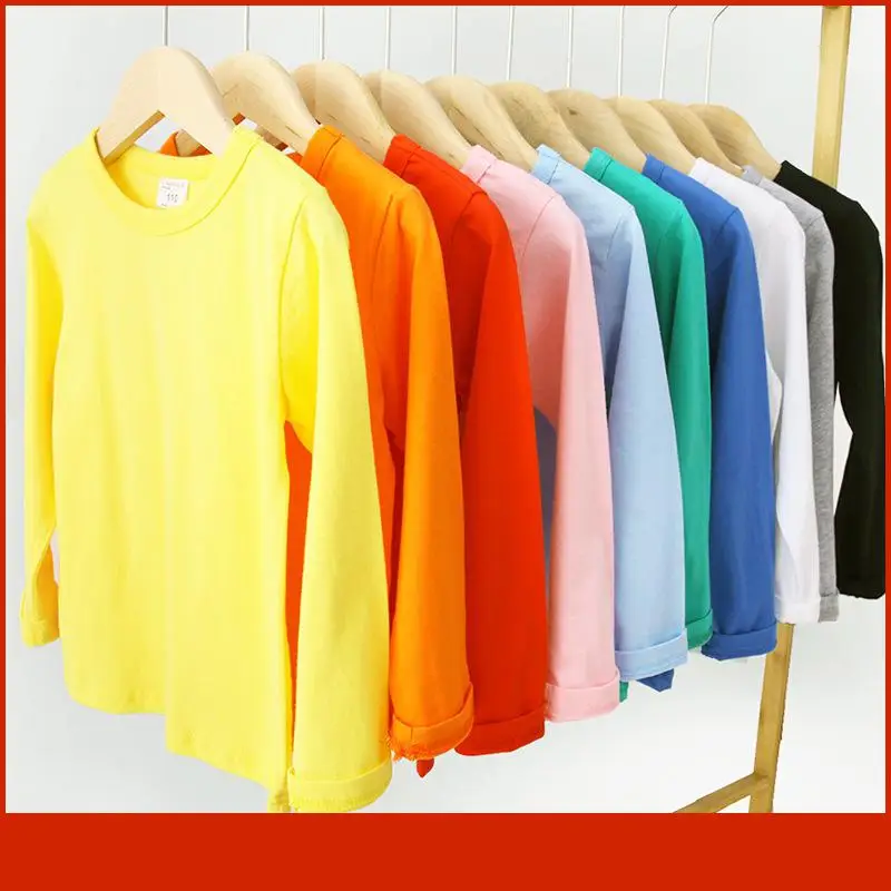 Top Trends: Autumn Spring Cotton Children T-shirt Boys Girls Tees Long Sleeve White Shirt Kids Tops Baby Clothes Solid Black Blue Yellow Shoppable Styles