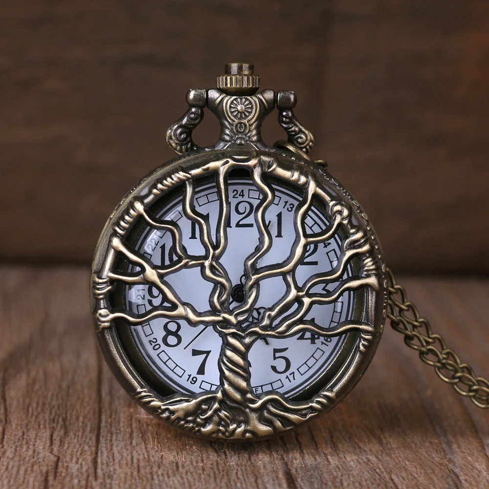 Top Trends: Vintage Bronze Tree Of Life Pocket Watch Tree Hollow Quartz Watch Men Women Pendant Necklace Gifts Watches Shoppable Styles