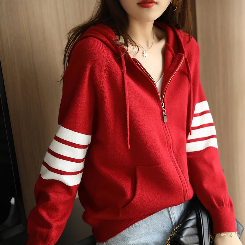 Top Trends: Women Cashmere Sweater Autumn / Winter Loose TB Design Hooded Zipper Cashmere Knit Cardigan Shoppable Styles - Image 5