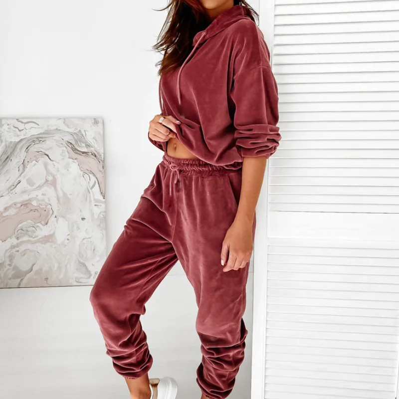 Top Trends: костюм женский Tracksuit Women 2 Pieces Sets Velvet Elegant Fashion Hoodies And Pants Causal Autumn Winter Oversize Female Suit Shoppable Styles